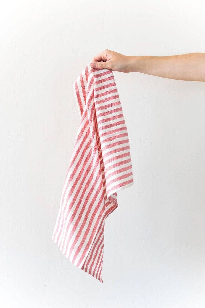 Red French Striped Dish Towel